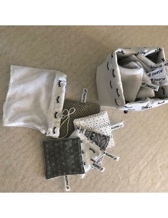 Lote 10 toalhetes + Cesto impermeável + Saquinho para a máquina de lavar