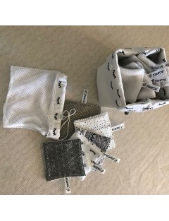 Lote 10 toalhetes + Cesto impermeável + Saquinho para a máquina de lavar