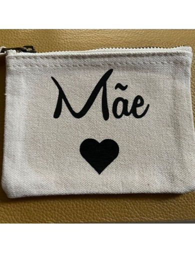 Carteira mini de tecido, com fecho, com personalização - Bege