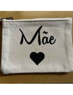 Carteira mini de tecido, com fecho, com personalização - Bege