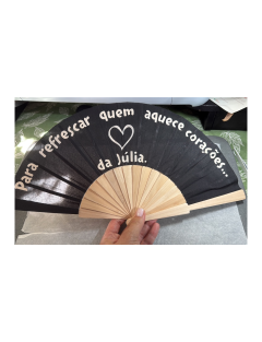 Leque de madeira, com personalização - Preto