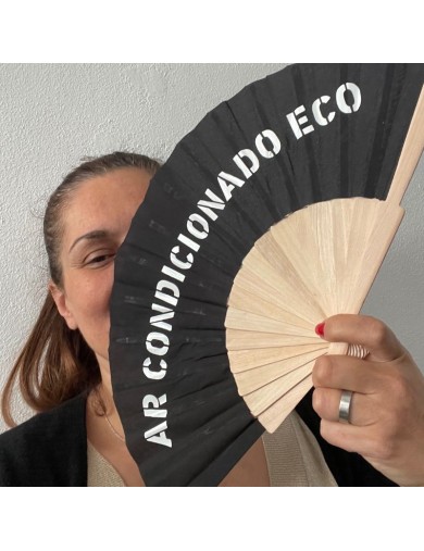 Leque de madeira, com personalização - Preto