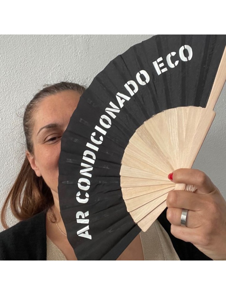 Leque de madeira, com personalização - Preto