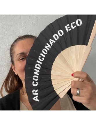 Leque de madeira, com personalização - Preto