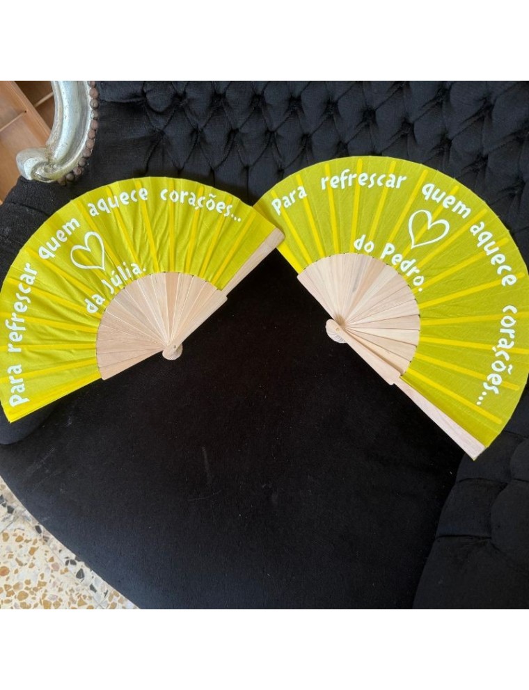 Leque de Madeira com personalização - Amarelo