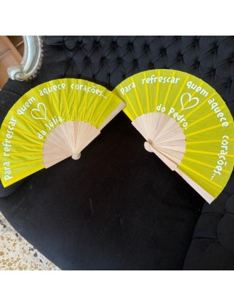 Leque de Madeira com personalização - Amarelo